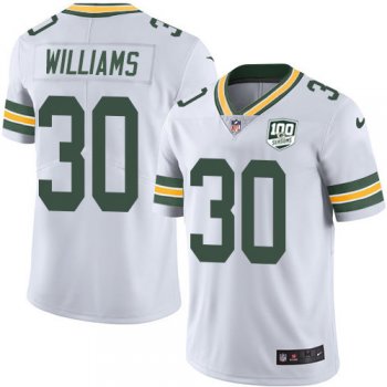 Youth Nike Packers #30 Jamaal Williams White 100th Season Stitched NFL Vapor Untouchable Limited Jersey