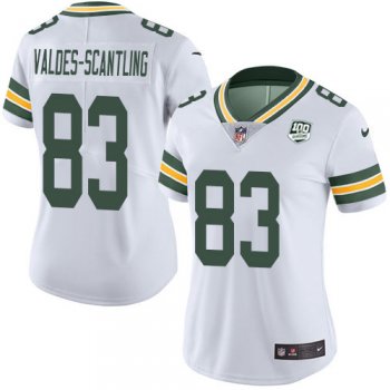 Women's Nike Packers #83 Marquez Valdes-Scantling White 100th Season Stitched NFL Vapor Untouchable Limited Jersey