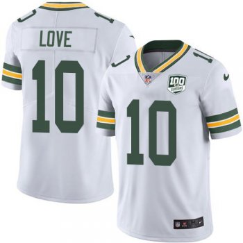 Youth Nike Packers #10 Jordan Love White 100th Season Stitched NFL Vapor Untouchable Limited Jersey