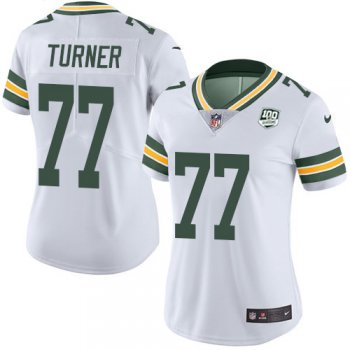 Women's Nike Packers #77 Billy Turner White 100th Season Stitched NFL Vapor Untouchable Limited Jersey