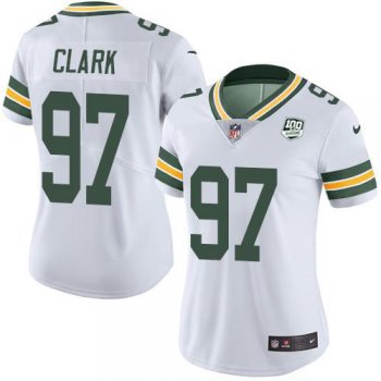 Women's Nike Packers #97 Kenny Clark White 100th Season Stitched NFL Vapor Untouchable Limited Jersey