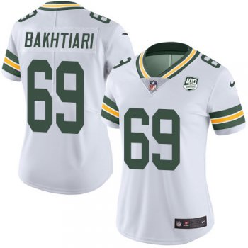 Women's Nike Packers #69 David Bakhtiari White 100th Season Stitched NFL Vapor Untouchable Limited Jersey