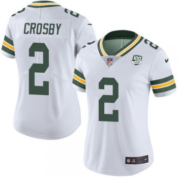 Women's Nike Packers #2 Mason Crosby White 100th Season Stitched NFL Vapor Untouchable Limited Jersey