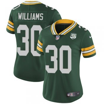 Women's Nike Packers #30 Jamaal Williams Green Team Color 100th Season Stitched NFL Vapor Untouchable Limited Jersey