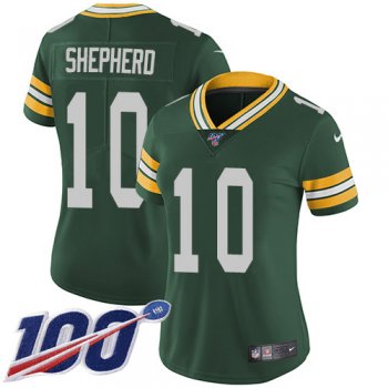 Women's Nike Packers #10 Darrius Shepherd Green Team Color Stitched NFL 100th Season Vapor Untouchable Limited Jersey