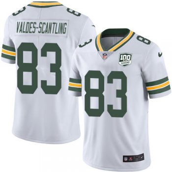 Youth Nike Packers #83 Marquez Valdes-Scantling White 100th Season Stitched NFL Vapor Untouchable Limited Jersey