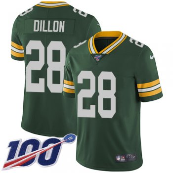 Youth Nike Packers #28 AJ Dillon Green Team Color Stitched NFL 100th Season Vapor Untouchable Limited Jersey