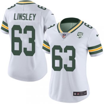 Women's Nike Packers #63 Corey Linsley White 100th Season Stitched NFL Vapor Untouchable Limited Jersey