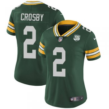 Women's Nike Packers #2 Mason Crosby Green Team Color 100th Season Stitched NFL Vapor Untouchable Limited Jersey