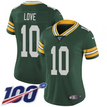 Women's Nike Packers #10 Jordan Love Green Team Color Stitched NFL 100th Season Vapor Untouchable Limited Jersey