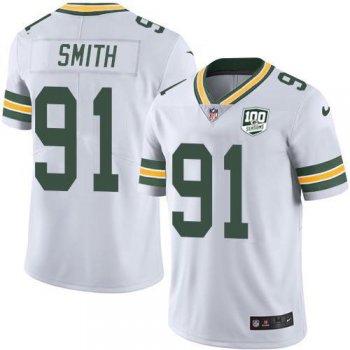 Youth Nike Packers #91 Preston Smith White 100th Season Stitched NFL Vapor Untouchable Limited Jersey