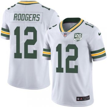 Youth Nike Packers #12 Aaron Rodgers White 100th Season Stitched NFL Vapor Untouchable Limited Jersey