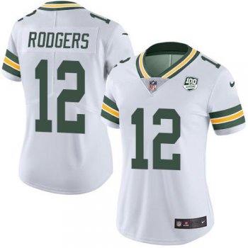 Women's Nike Packers #12 Aaron Rodgers White 100th Season Stitched NFL Vapor Untouchable Limited Jersey