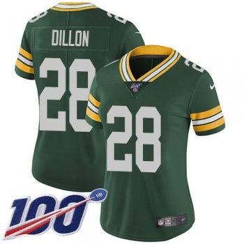 Women's Nike Packers #28 AJ Dillon Green Team Color Stitched NFL 100th Season Vapor Untouchable Limited Jersey