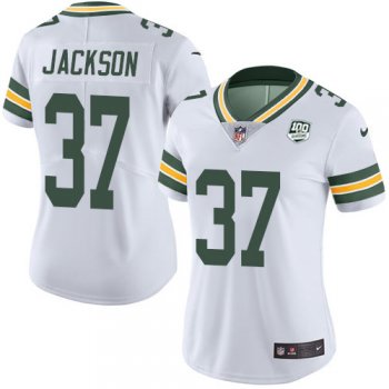 Women's Nike Packers #37 Josh Jackson White 100th Season Stitched NFL Vapor Untouchable Limited Jersey