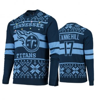 Tennessee Titans Ryan Tannehill Navy Light Blue 2019 Ugly Christmas Light Up Sweater