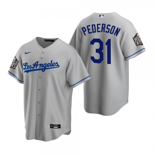 Men's Los Angeles Dodgers Joc Pederson Gray 2020 World Series Replica Road Jersey