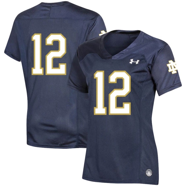 Women's #12 Notre Dame Fighting Irish Under Armour Finished Replica Football Jersey - Navy