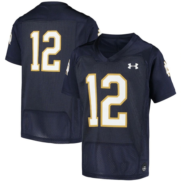 Youth #12 Notre Dame Fighting Irish Under Armour Finished Replica Football Jersey - Navy