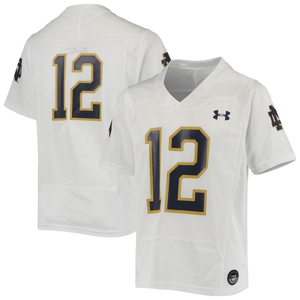 Youth #12 Notre Dame Fighting Irish Under Armour Finished Replica Football Jersey - White