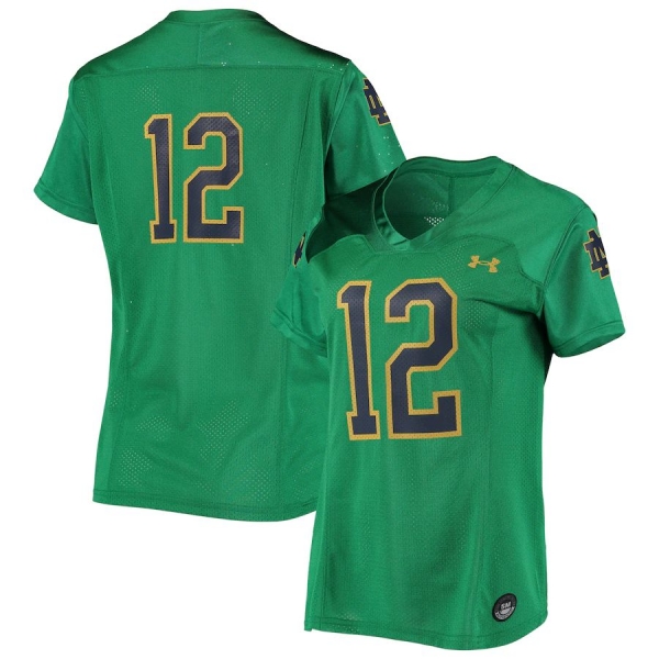 Women's #12 Notre Dame Fighting Irish Under Armour Finished Replica Football Jersey - Green