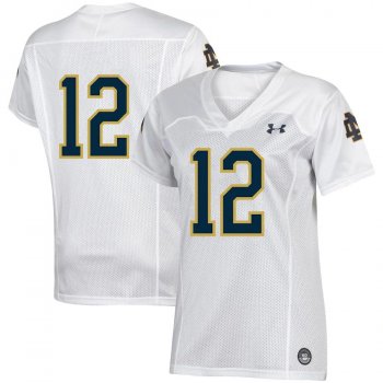 Women's #12 Notre Dame Fighting Irish Under Armour Finished Replica Football Jersey - White