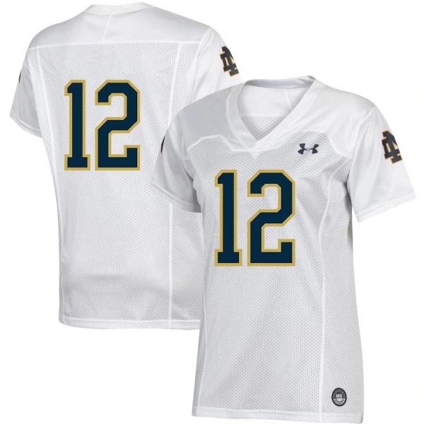 Women's #12 Notre Dame Fighting Irish Under Armour Team Replica Football Jersey - White