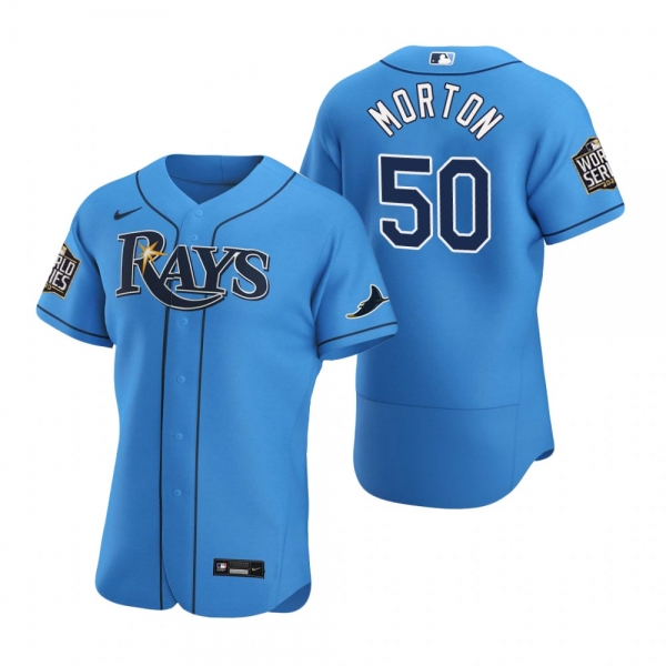 Men's Tampa Bay Rays Charlie Morton Nike Light Blue 2020 World Series Authentic Alternate Jersey