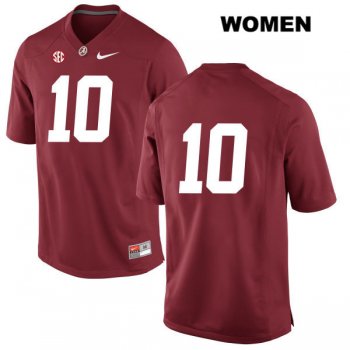 Womens Nike Mac Jones no. 10 Red Authentic Stitched Alabama Crimson Tide College Football Jersey - No Name