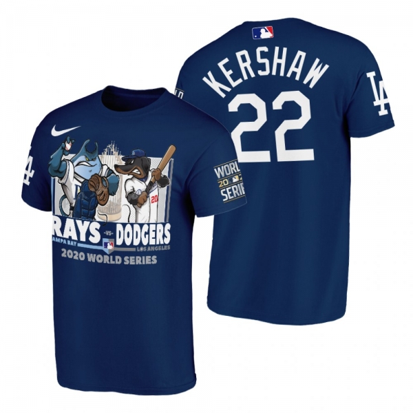 Los Angeles Dodgers Clayton Kershaw Blue 2020 World Series Cartoon T-shirt