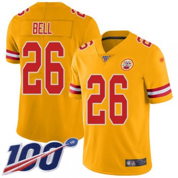 Youth Nike Chiefs #26 Le'Veon Bell Gold Stitched NFL Limited Inverted Legend 100th Season Jersey