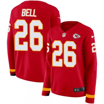 Women's Nike Chiefs #26 Le'Veon Bell Red Team Color Stitched NFL Limited Therma Long Sleeve Jersey