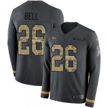 Youth Nike Chiefs #26 Le'Veon Bell Anthracite Salute to Service Stitched NFL Limited Therma Long Sleeve Jersey