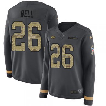 Women's Nike Chiefs #26 Le'Veon Bell Anthracite Salute to Service Stitched NFL Limited Therma Long Sleeve Jersey