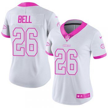 Women's Nike Chiefs #26 Le'Veon Bell White/Pink Stitched NFL Limited Rush Fashion Jersey