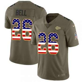 Youth Nike Chiefs #26 Le'Veon Bell Olive/USA Flag Stitched NFL Limited 2017 Salute To Service Jersey