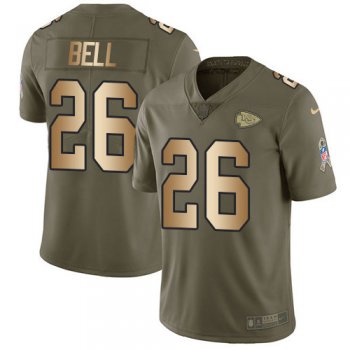 Youth Nike Chiefs #26 Le'Veon Bell Olive/Gold Stitched NFL Limited 2017 Salute To Service Jersey