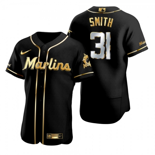 Miami Marlins Caleb Smith Nike Black Golden Edition Authentic Jersey