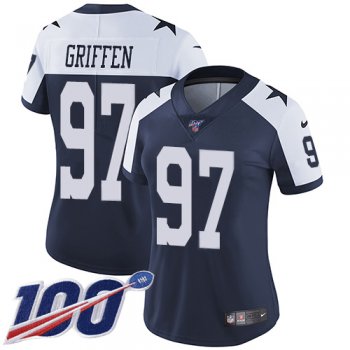 Women's Nike Cowboys #97 Everson Griffen Navy Blue Thanksgiving Stitched NFL 100th Season Vapor Throwback Limited Jersey