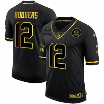 Nike Packers 12 Aaron Rodgers Black Gold 2020 Salute To Service Limited Jersey