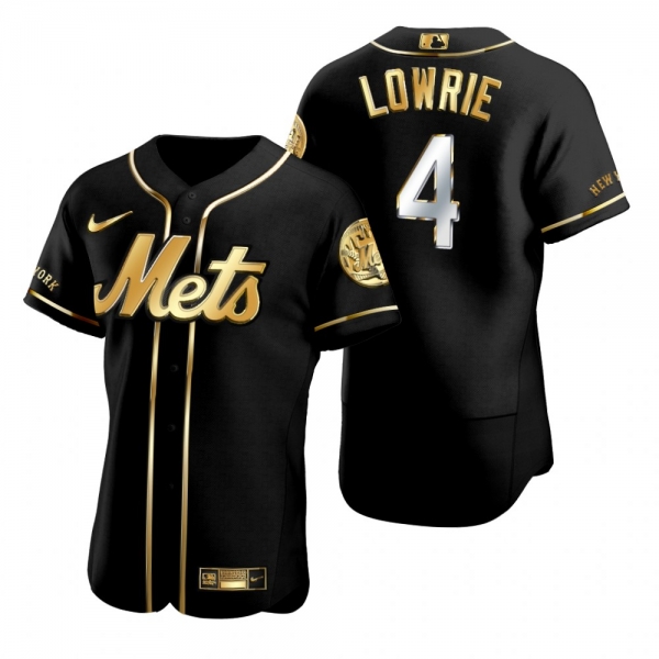 New York Mets Jed Lowrie Nike Black Golden Edition Authentic Jersey