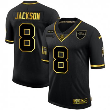 Nike Ravens 8 Lamar Jackson Black Gold 2020 Salute To Service Limited Jersey