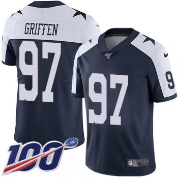 Youth Nike Cowboys #97 Everson Griffen Navy Blue Thanksgiving Stitched NFL 100th Season Vapor Throwback Limited Jersey