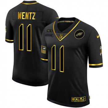 Nike Eagles 11 Carson Wentz Black Gold 2020 Salute To Service Limited Jersey