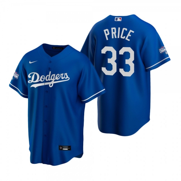 Men's Los Angeles Dodgers David Price Royal 2020 World Series Champions Replica Jersey