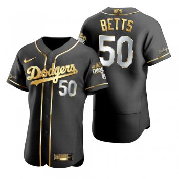 Los Angeles Dodgers Mookie Betts Black 2020 World Series Champions Gold Edition Jersey