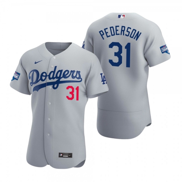 Los Angeles Dodgers Joc Pederson Gray 2020 World Series Champions Authentic Jersey