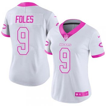 Women's Nike Bears #9 Nick Foles White/Pink Stitched NFL Limited Rush Fashion Jersey