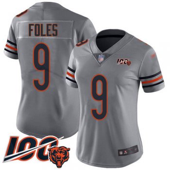 Women's Nike Bears #9 Nick Foles Silver Stitched NFL Limited Inverted Legend 100th Season Jersey