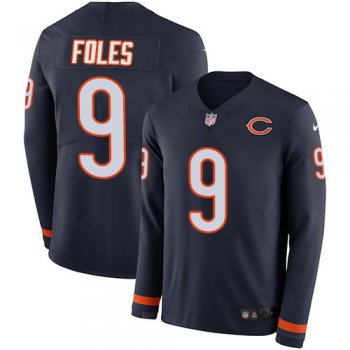 Youth Nike Bears #9 Nick Foles Navy Blue Team Color Stitched NFL Limited Therma Long Sleeve Jersey